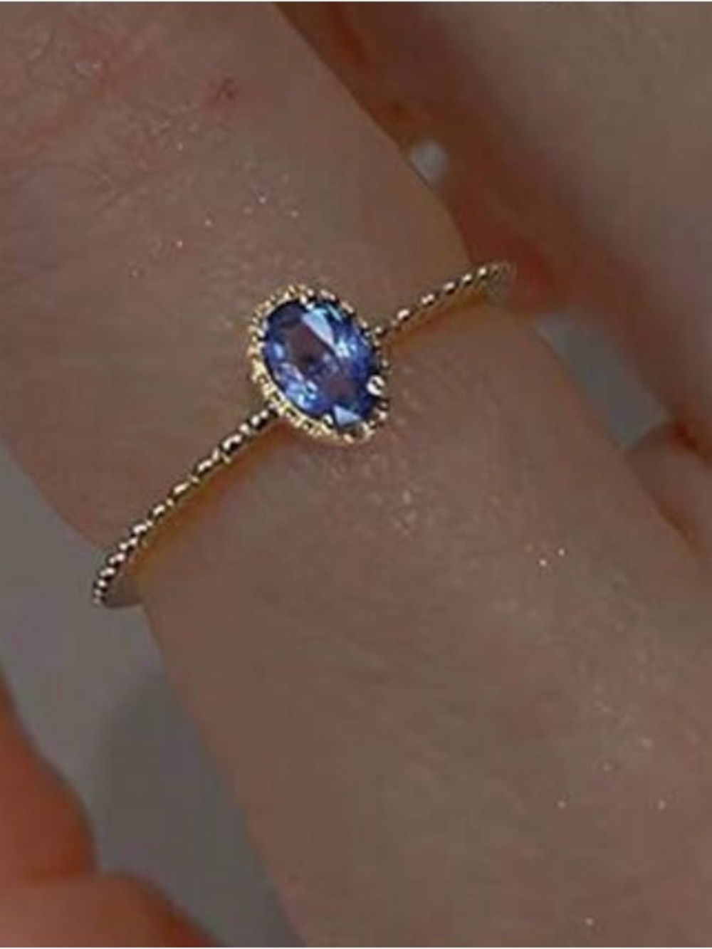 Slim Gold Ring with Blue Oval Gemstone